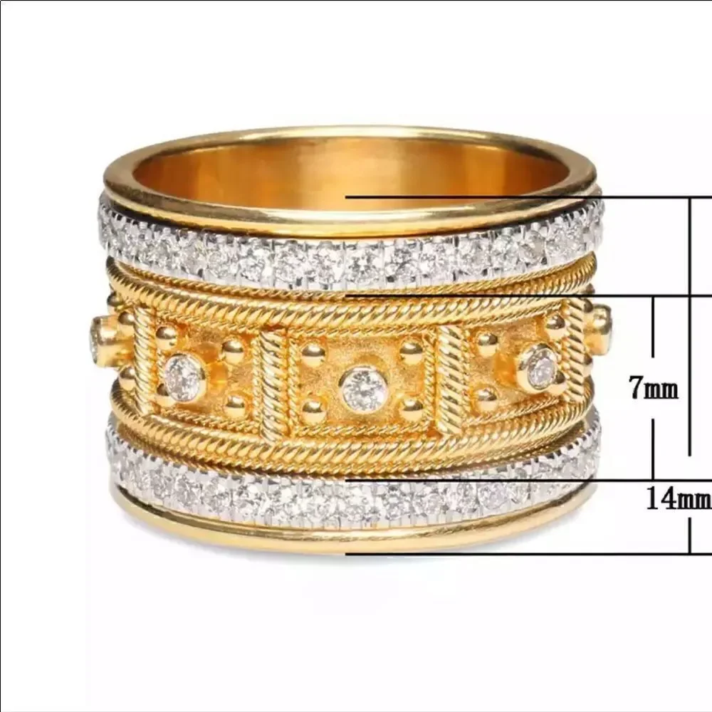NEW Yellow Gold Vintage Diamonds Wide Ring